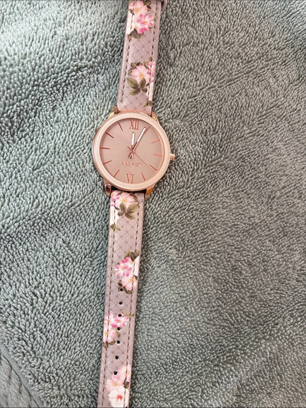 Nine West Rose Gold-Tone Case Floral Pink Strap Watch